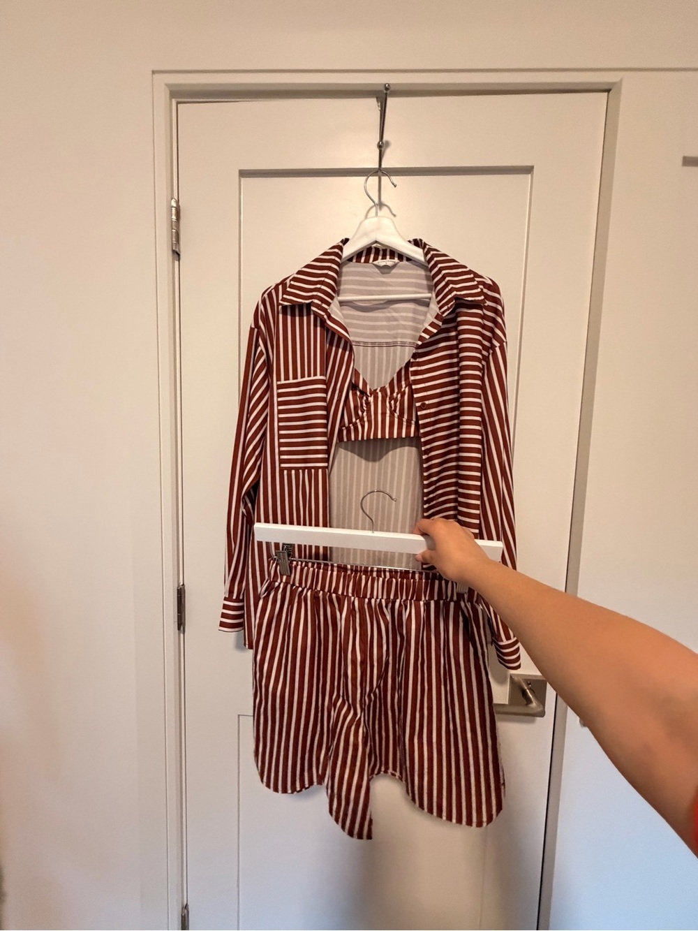 Commense Women's Striped Pajama Set of three Skirt, Top Cami and Shorts